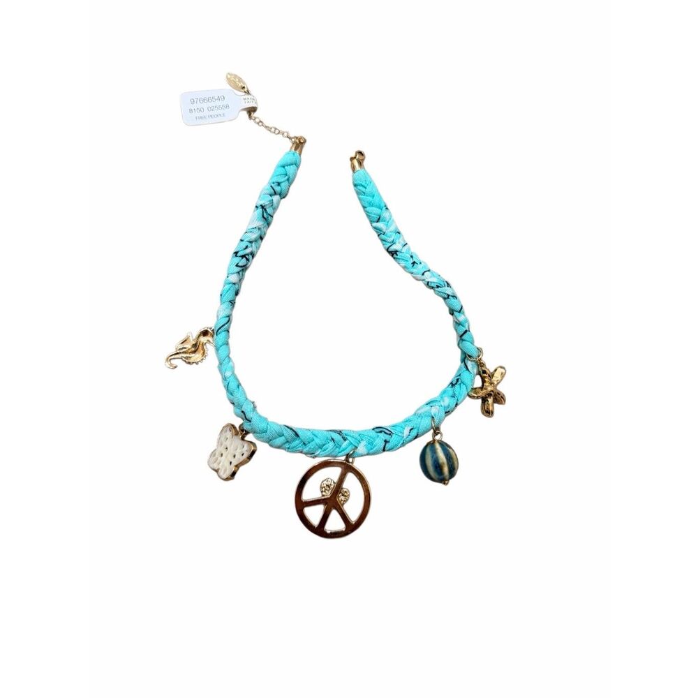 Free People Sky Charm Anklet Bracelet Turquoise Twisted Bandana Peace Adjust NWT
